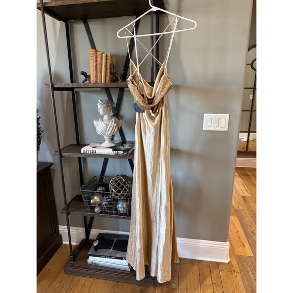 retrofete Emery Silk Crystal Embellished Gown Dress Nude Womens Size Small - Picture 9 of 16